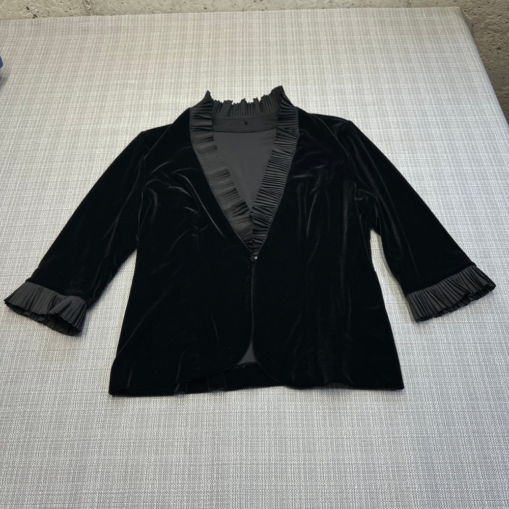 Romantic Gothic Velvet Jacket Medium Pleated Trim Black Whimsigoth‎ Holiday *